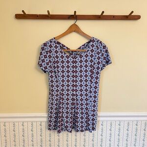 Patterned Short Sleeve Blouse Top